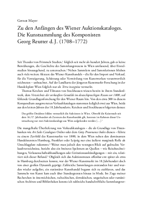 (PDF) Zu den Anfängen des Wiener Auktionskataloges. Die Kunstsammlung ...