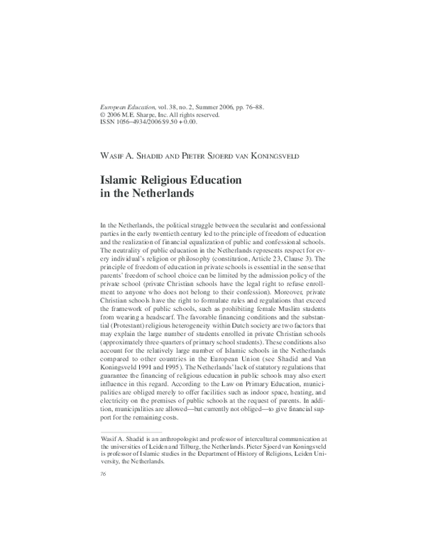 (PDF) Islamic Religious Education in the Netherlands Pieter Sjoerd