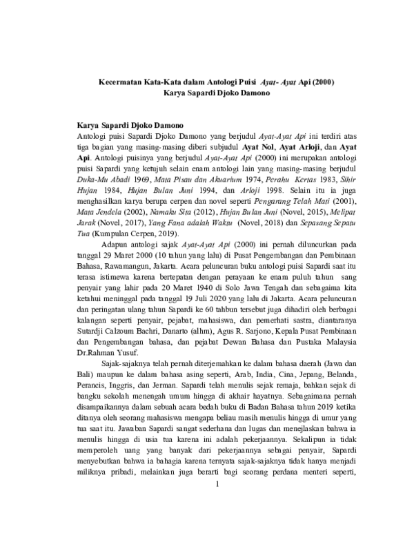 (DOC) Kecermatan Kata-Kata dalam Antologi Puisi Ayat-Ayat Api (2000 ...