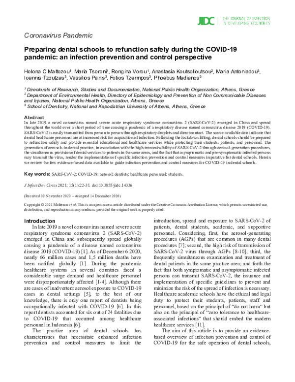 (PDF) COVID 19 Infection Control in Dental Schools JIDC final