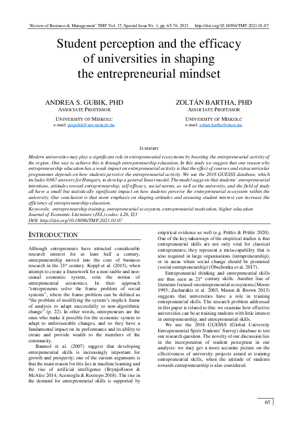 (PDF) Student perception and the efficacy of universities in shaping ...
