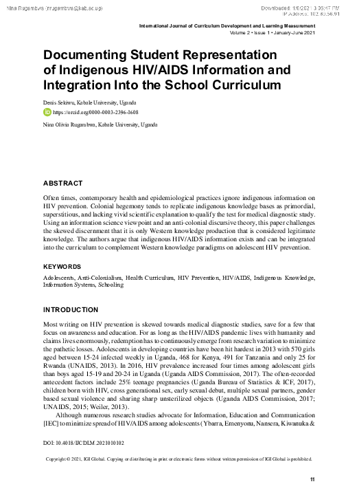 (PDF) Documenting Student Representation of Indigenous HIV/AIDS ...