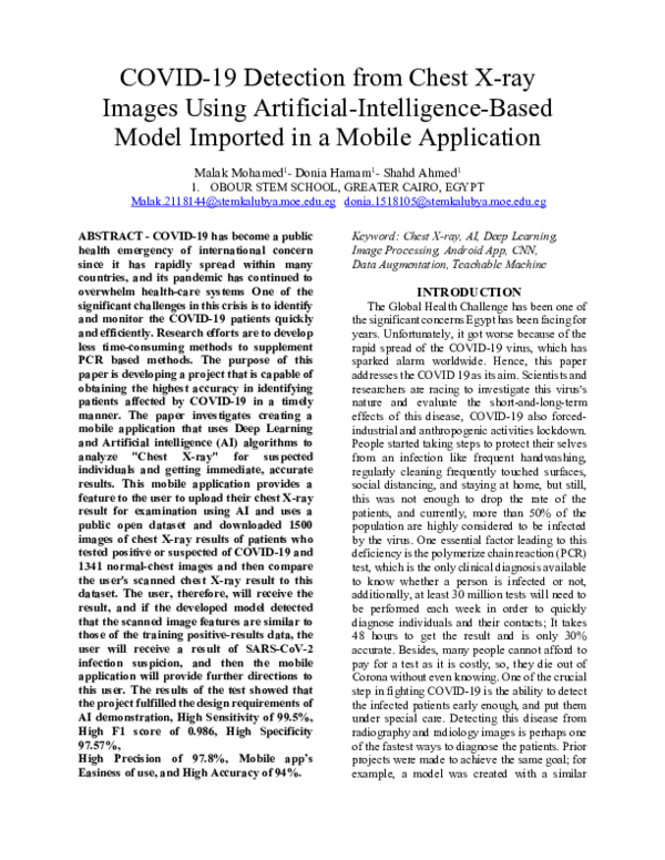 (PDF) COVID 19 Detection from Chest X-ray Images Using Artificial ...