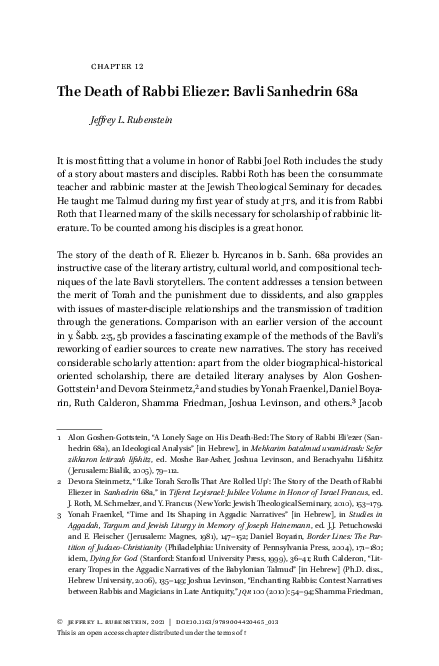 (PDF) Jeffrey L. Rubenstein, “The Death of Rabbi Eliezer: Bavli ...