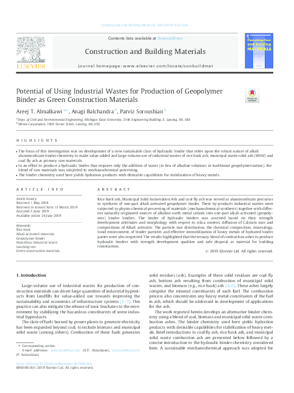 (PDF) Potential of Using Industrial Wastes for Production of Geopolymer