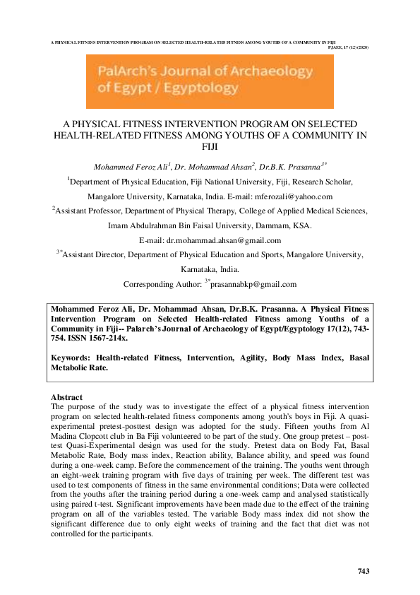 (PDF) EFFECT OF PHYSICAL FITNESS INTERVENTION PROGRAM ON SELECTED ...