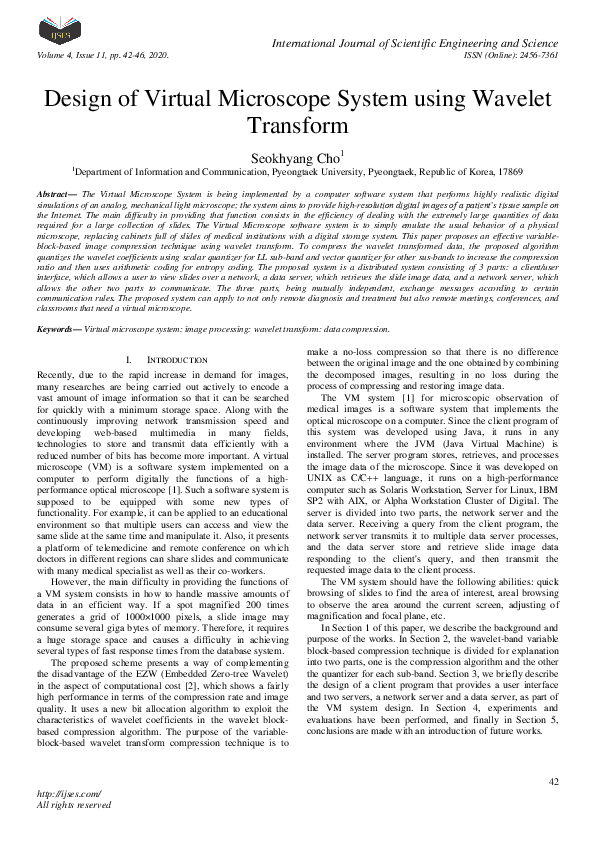(PDF) Design of Virtual Microscope System using Wavelet Transform