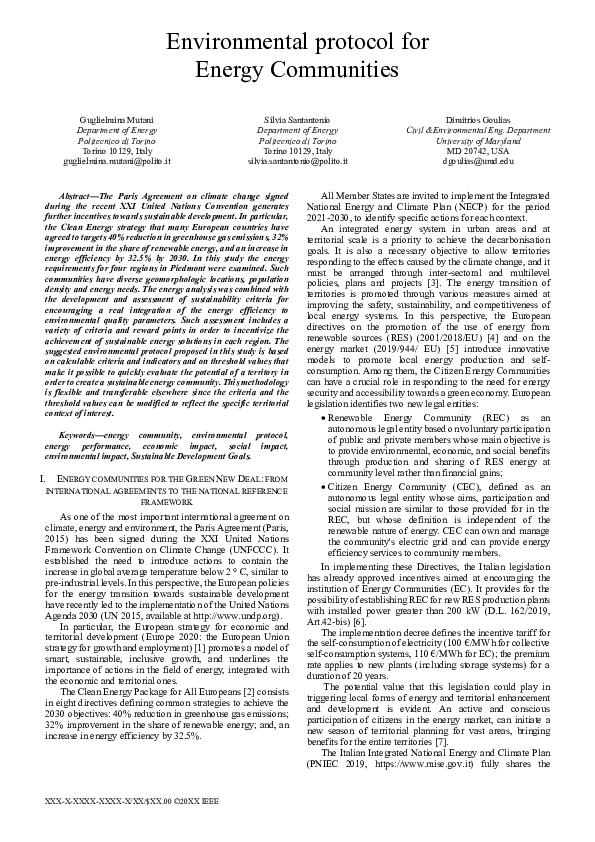 (PDF) Environmental protocol for Energy Communities