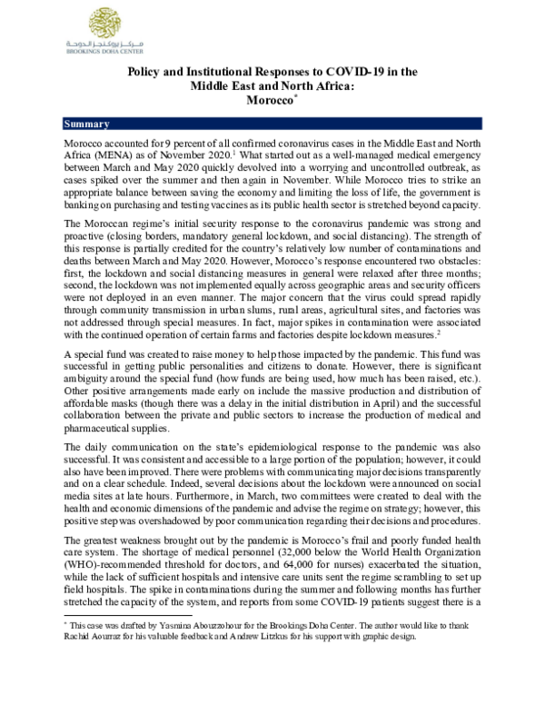 (PDF) Policy and Institutional Responses to COVID-19 in the Middle East ...