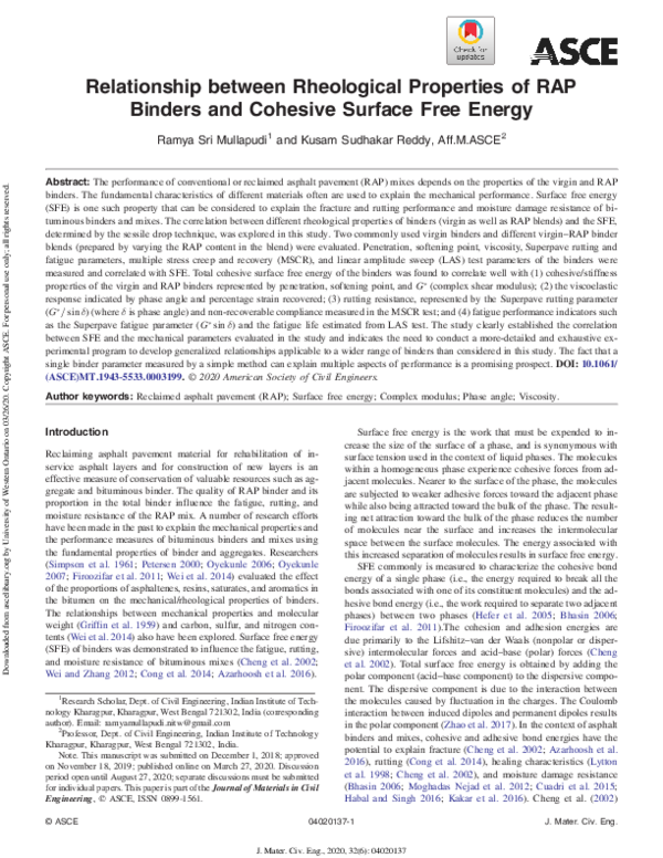(PDF) Relationship between Rheological Properties of RAP Binders and ...