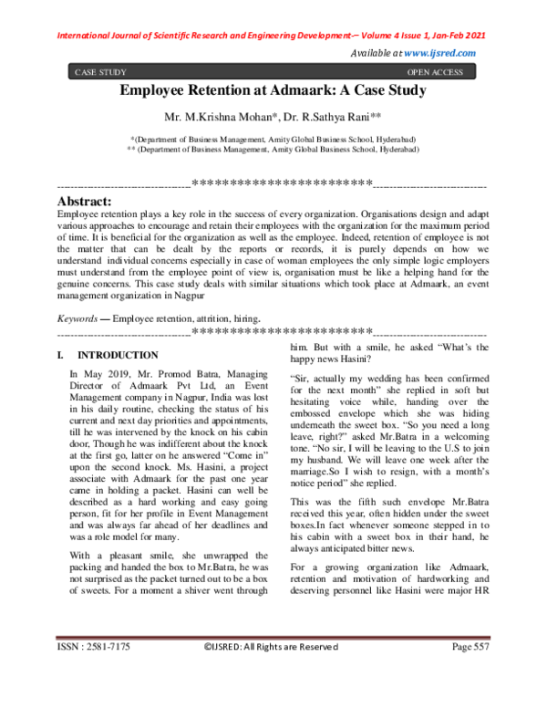(PDF) Employee Retention at Admaark A Case Study iJSRED Journal
