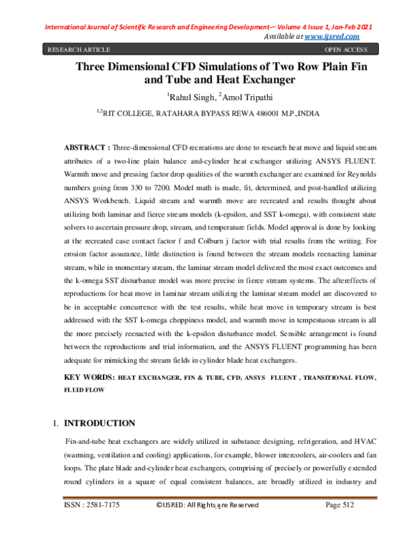 (PDF) Three Dimensional CFD Simulations of Two Row Plain Fin and Tube ...