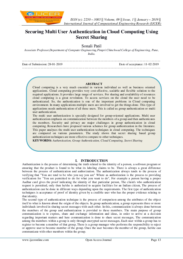 (PDF) Securing Multi User Authentication in Cloud Computing Using ...