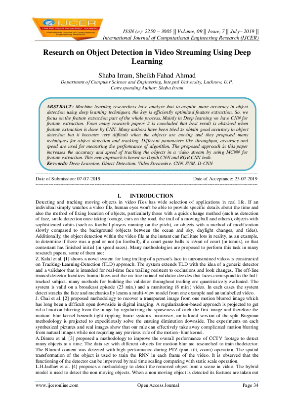 (PDF) Research on Object Detection in Video Streaming Using Deep Learning
