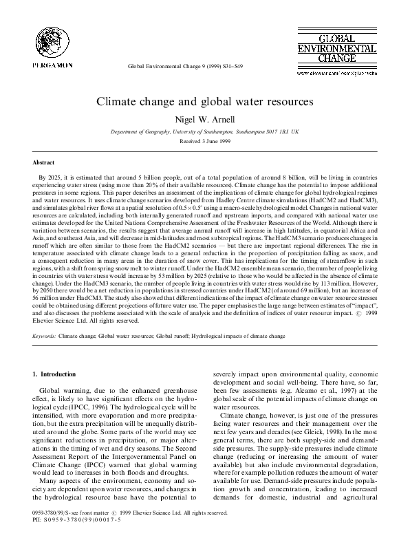 (PDF) Climate change and global water resources