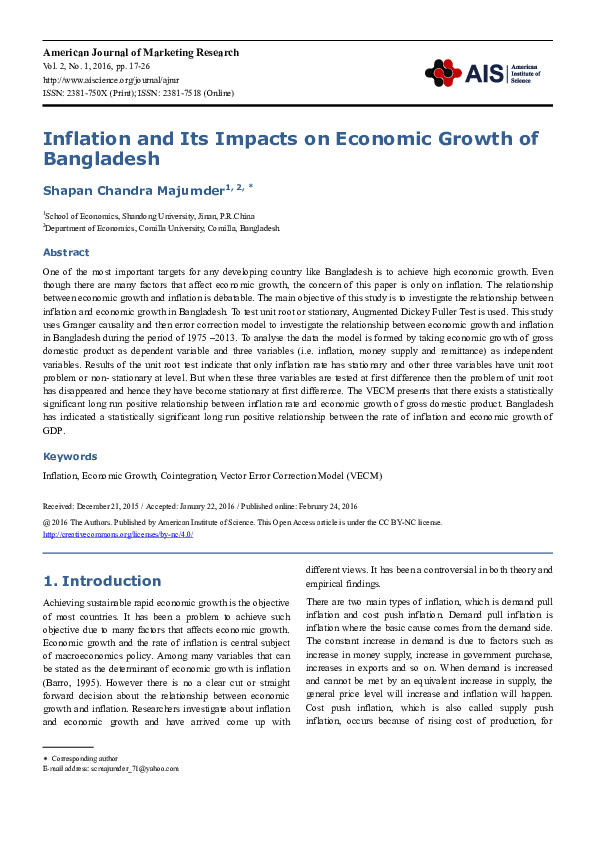 (PDF) Inflation and Its Impacts on Economic Growth of Bangladesh