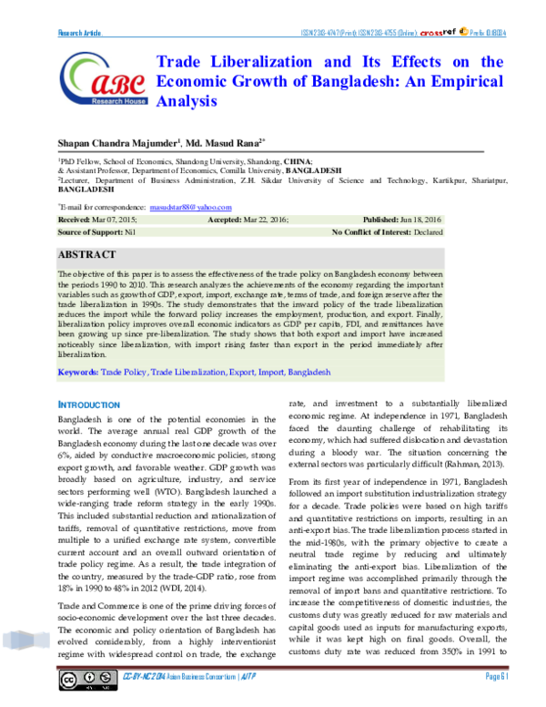 (PDF) Trade Liberalization and Its Effects on the Economic Growth of ...