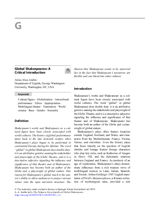 (PDF) The Palgrave Encyclopedia of Global Shakespeare, ed. Alexa Alice