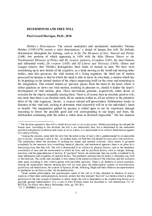 (PDF) Determinism and Free Will