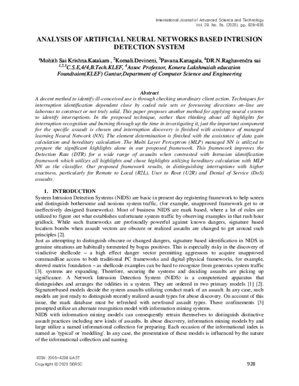 (PDF) ANALYSIS OF ARTIFICIAL NEURAL NETWORKS BASED INTRUSION DETECTION ...
