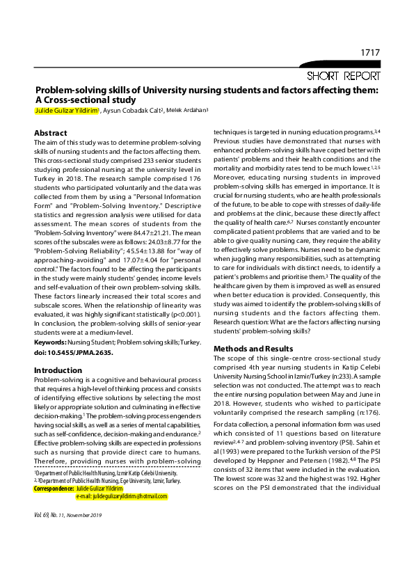 (PDF) Problem-solving skills of University nursing students and factors ...