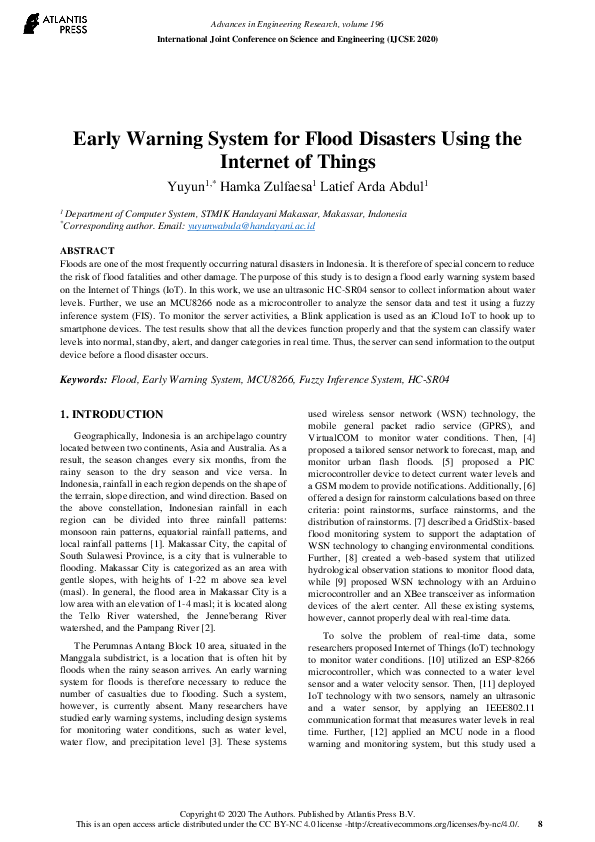 (PDF) Early Warning System for Flood Disasters Using the Internet of Things