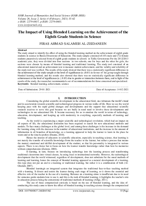 (PDF) The Impact of Using Blended Learning on the Achievement of the ...