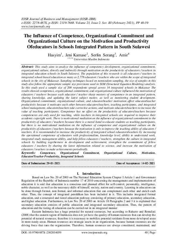 (PDF) The Influence of Competence, Organizational Commitment and ...