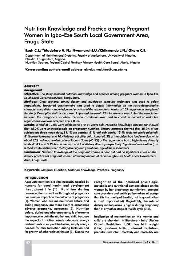 (PDF) NUTRITION KNOWLEDGE OF PREGNANT WOMEN