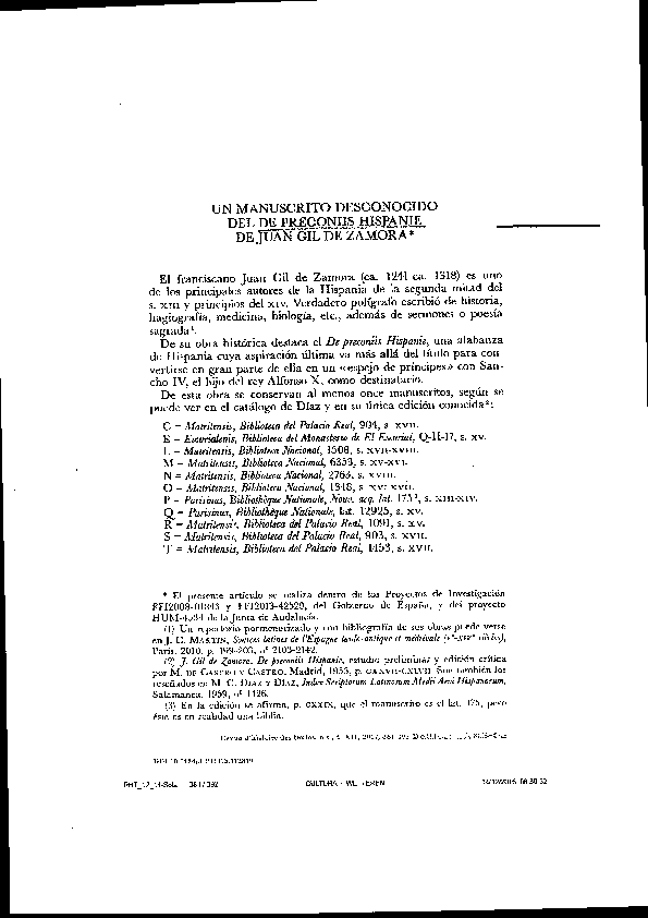 (PDF) Un manuscrito desconocido del De Preconiis Hispaniae de Juan Gil ...