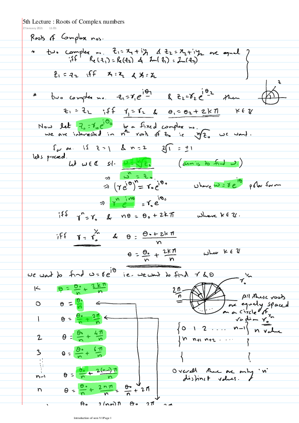 (PDF) 5Th Lecture Roots of Complex numbers | Dipak S . Jadhav ...