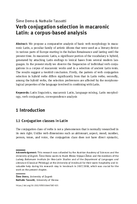 (PDF) Verb conjugation selection in macaronic Latin: a corpus-based ...