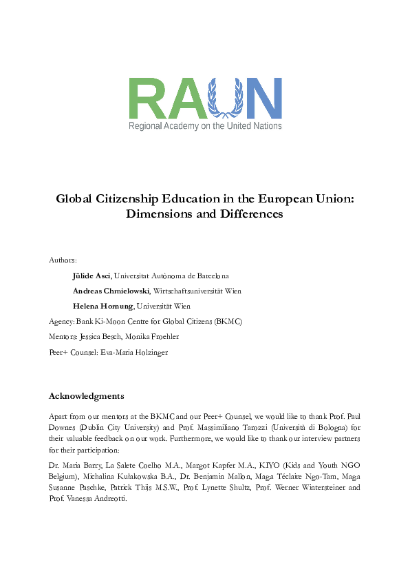 (PDF) Global Citizenship Education in the European Union: Dimensions ...