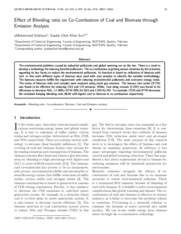 (PDF) Effect of Blending ratio on Co-Combustion of Coal and Biomass ...
