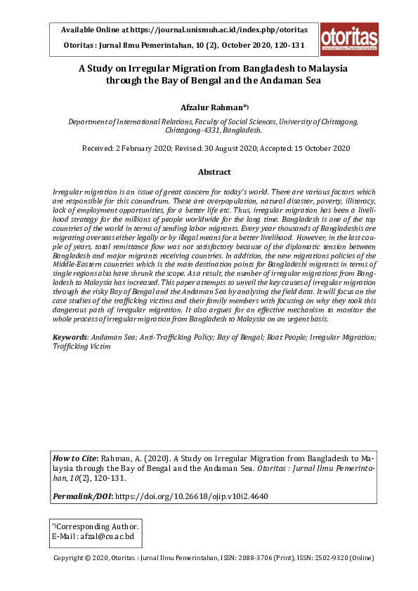 PDF) A Study on Irregular Migration from Bangladesh to Malaysia