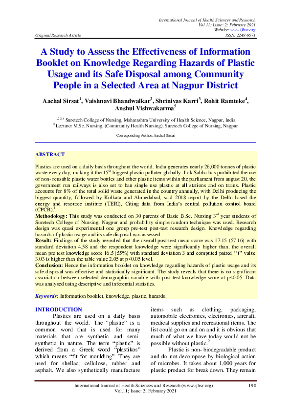 (PDF) A Study to Assess the Effectiveness of Information Booklet on ...