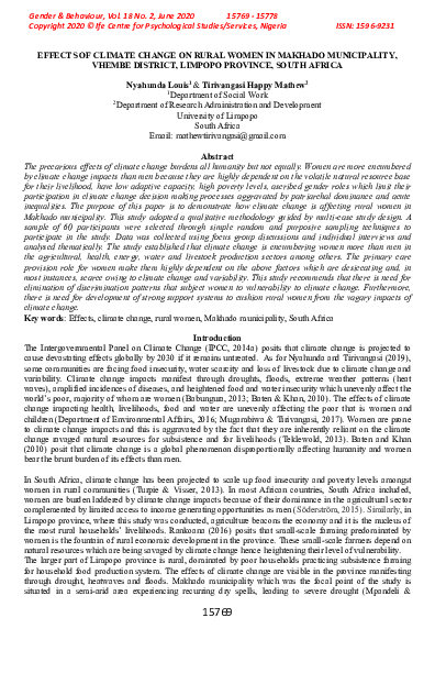 (PDF) EFFECTS OF CLIMATE CHANGE ON RURAL WOMEN IN MAKHADO MUNICIPALITY ...
