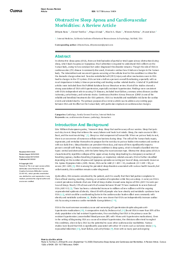 (PDF) Obstructive Sleep Apnea and Cardiovascular Morbidities: A Review ...