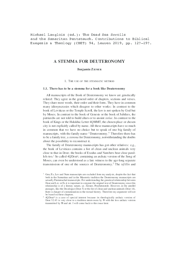 (PDF) A STEMMA FOR DEUTERONOMY