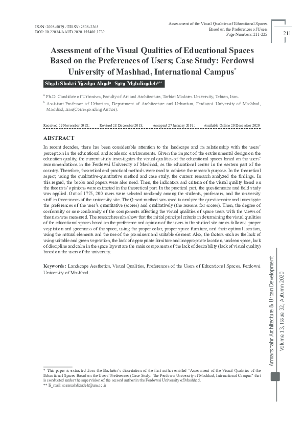 (PDF) Assessment of the Visual Qualities of Educational Spaces Based on ...