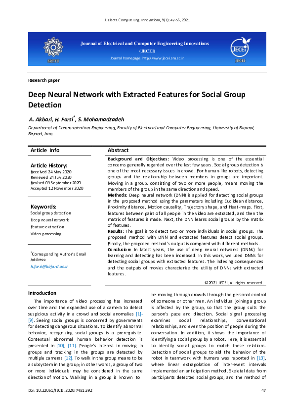 (PDF) Deep Neural Network with Extracted Features for Social Group ...