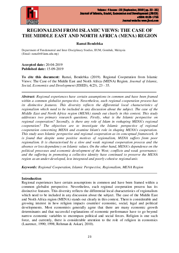 (PDF) REGIONALISM FROM ISLAMIC VIEWS: THE CASE OF THE MIDDLE EAST AND ...