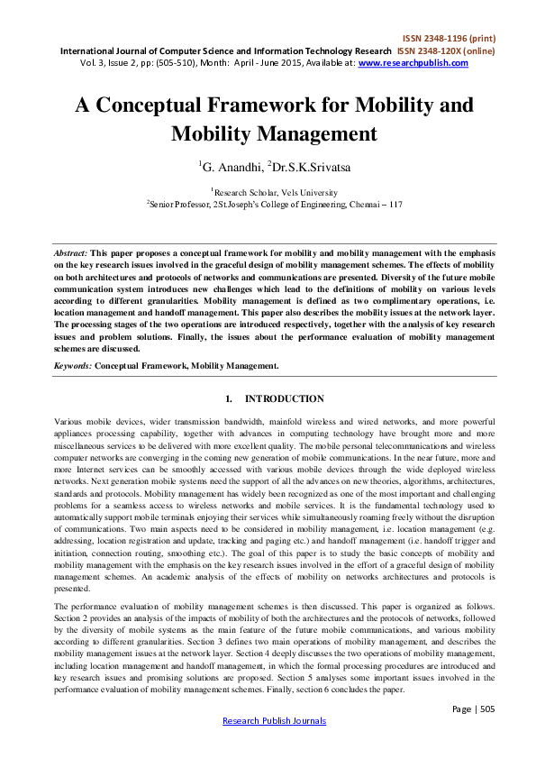 (PDF) A Conceptual Framework for Mobility and Mobility Management