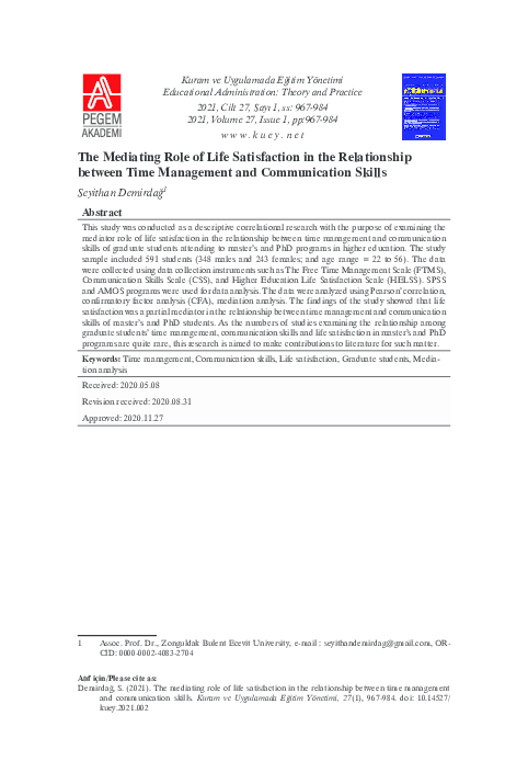 (PDF) The Mediating Role of Life Satisfaction in the Relationship ...