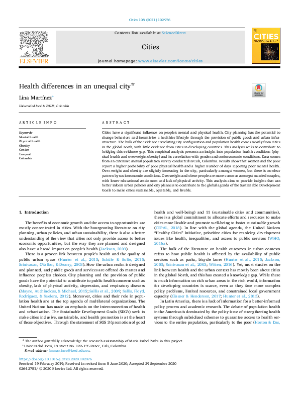 (PDF) Health differences in an unequal city