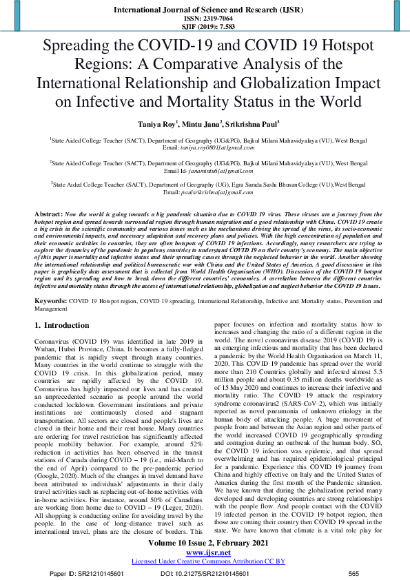 (PDF) Spreading the COVID-19 and COVID 19 Hotspot Regions: A ...