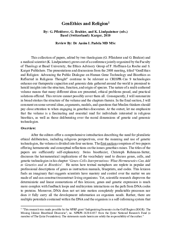 (PDF) GenEthics and Religion (REVIEW)