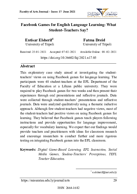 (PDF) Facebook Games for English Language Learning: What Student ...
