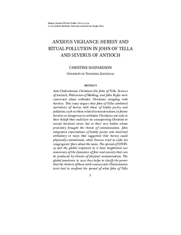 (PDF) ANXIOUS VIGILANCE: HERESY AND RITUAL POLLUTION IN JOHN OF TELLA ...