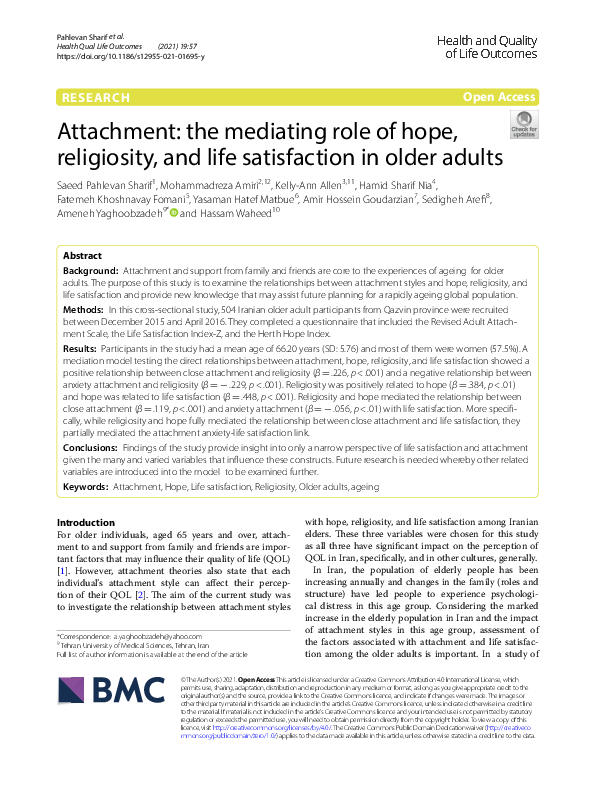 (PDF) Attachment: the mediating role of hope, religiosity, and life ...